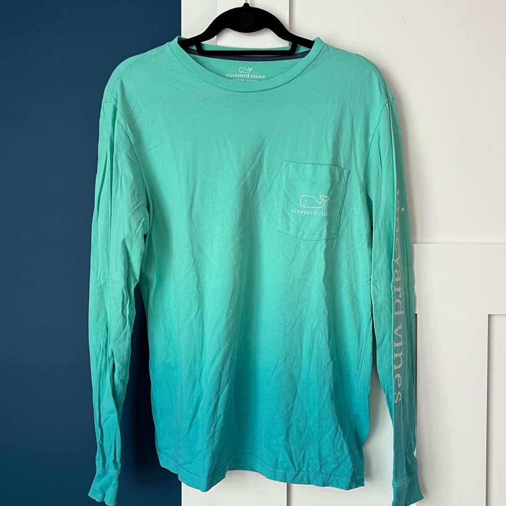 Ombré Vintage Whale Long-Sleeve Pocket Tee